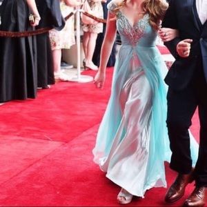 Sea foam formal dress with train